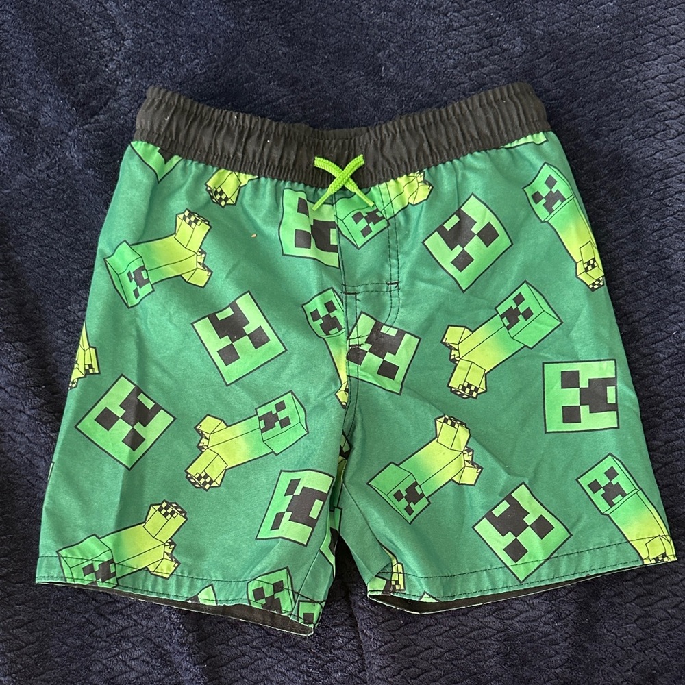 Pixelated Green Swim Trunks for Kids